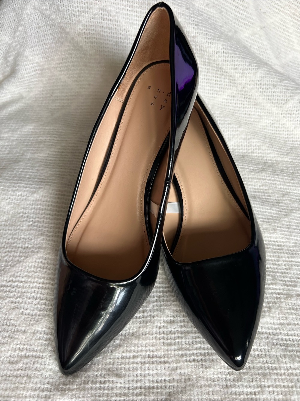 a new day Black Patent Pointed Toe Heels with Purple Sheen